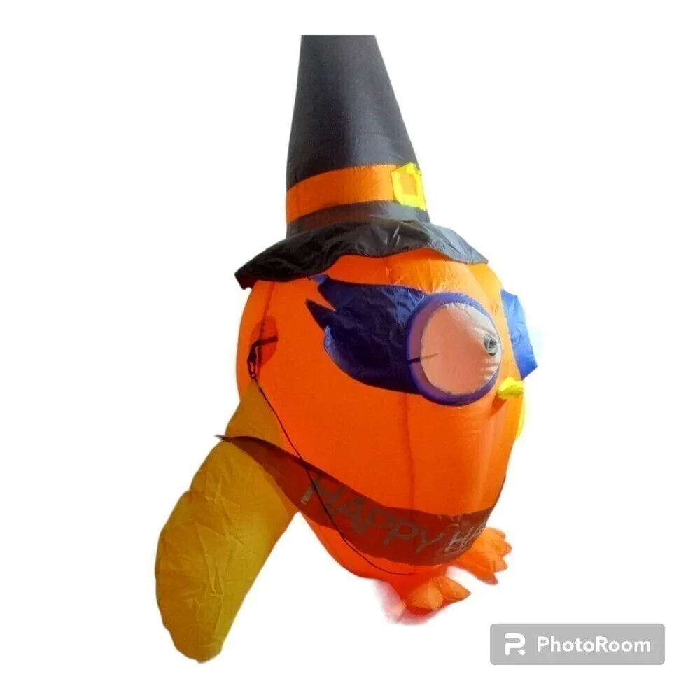 Gemmy Airblown Inflatable Halloween Owl With  A Happy Halloween Banner 4 ft Tall